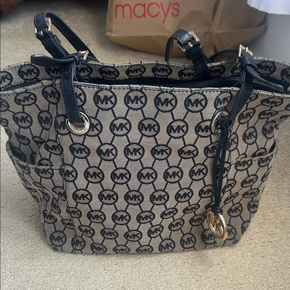 Michael Kors Black and Tan Logo Tote
